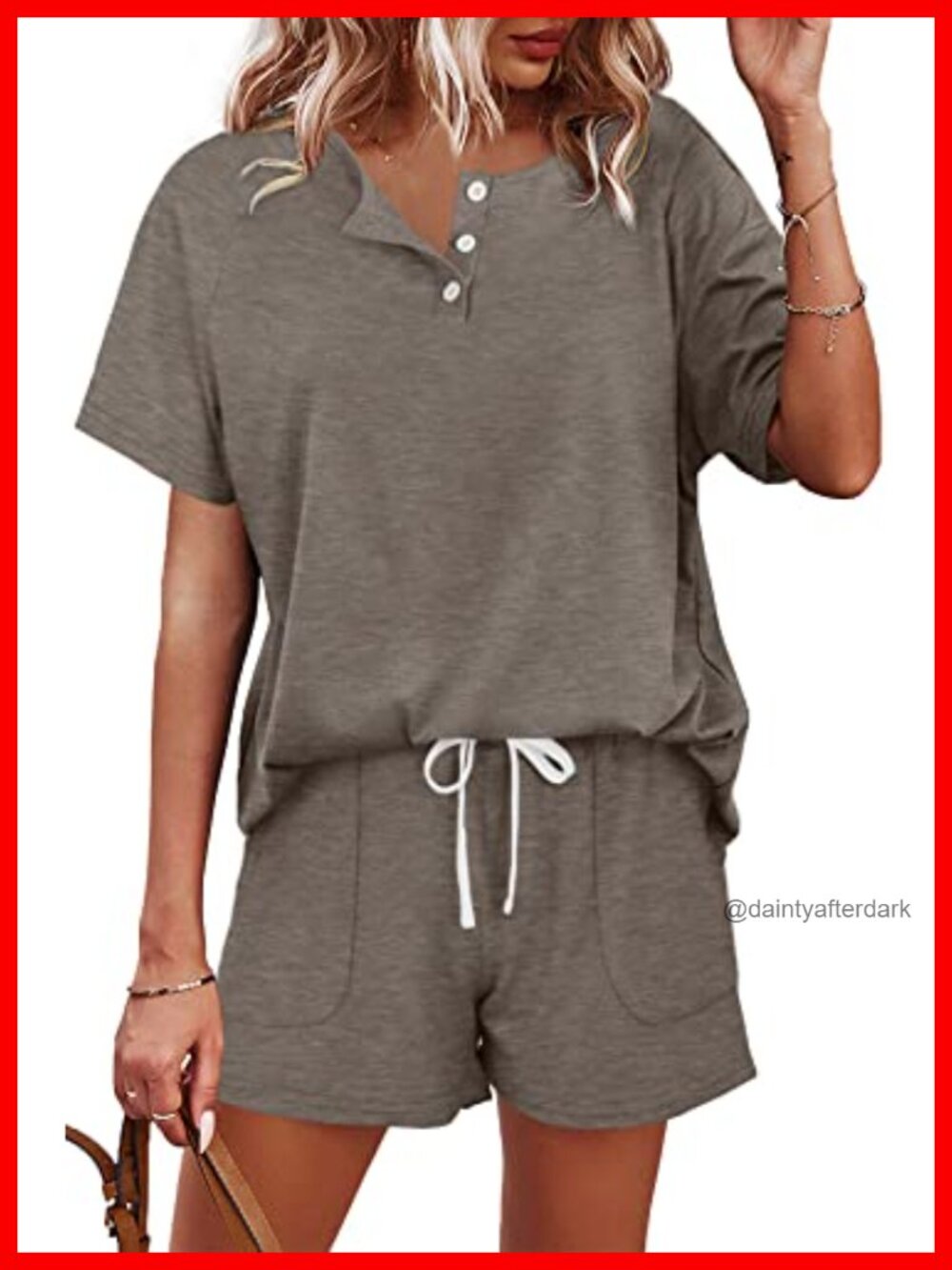 Womens 2 Piece Lounge Set Button Down Top & Shorts with Pockets